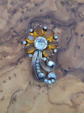 Vintage Retro Sterling, Rhinestone & Glass Fur Clip by Mazer